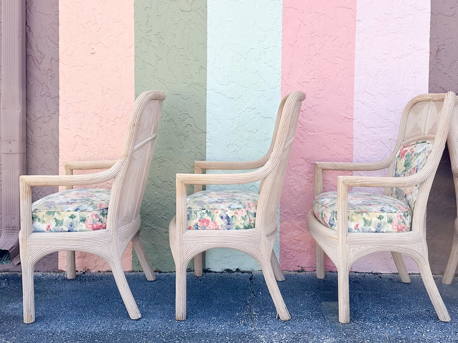 Set of Six Pencil Reed Rattan Dining Chairs