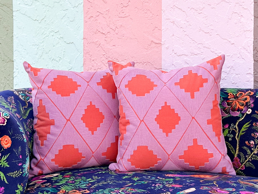 Kips Bay Show House Pair of Pink and Orange Pillows