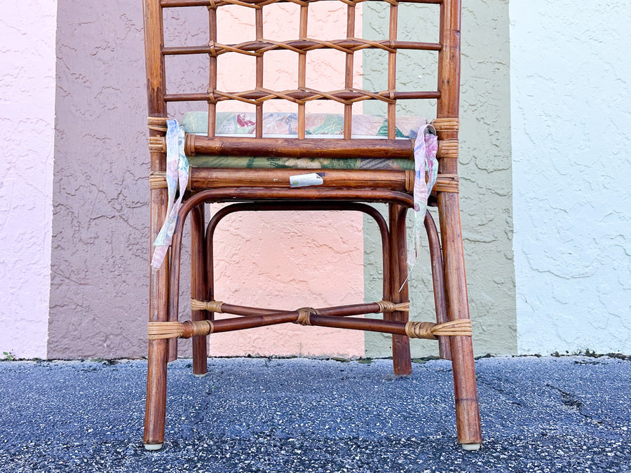 Set of Six Grid Back Rattan Dining Chairs