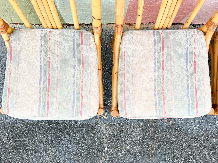 Set of Six Old Florida Rattan Dining Chairs