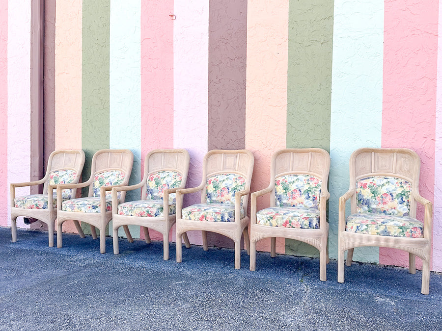 Set of Six Pencil Reed Rattan Dining Chairs