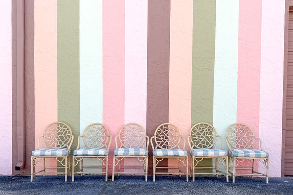 Set of Six Cracked Ice Rattan Dining Chairs