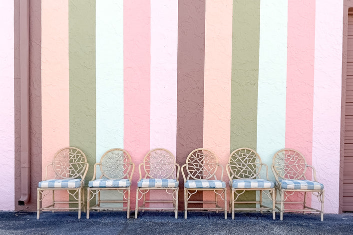 Set of Six Cracked Ice Rattan Dining Chairs