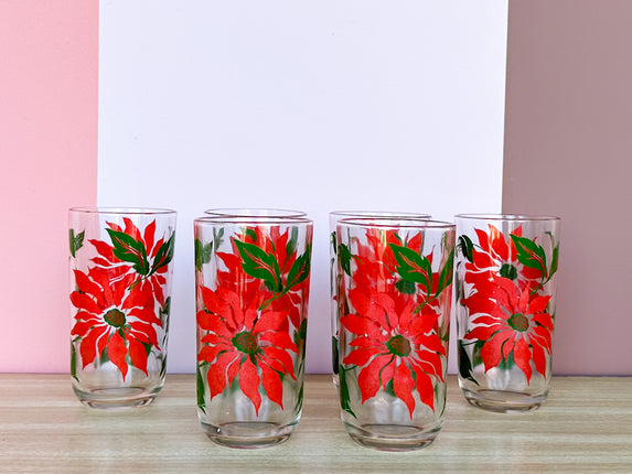 Set of Six Poinsettia Glassware