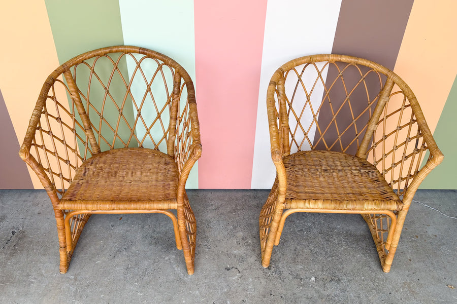 Pair of Rattan Barrel Chairs