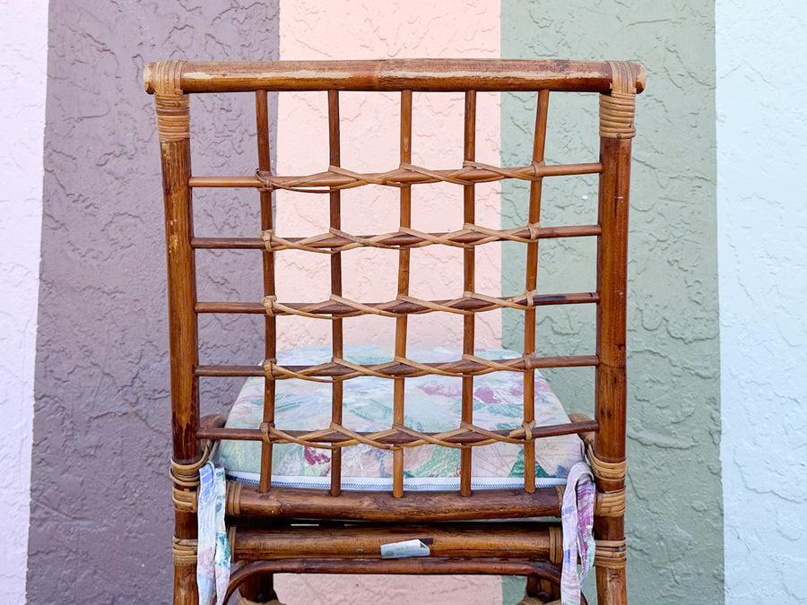 Set of Six Grid Back Rattan Dining Chairs