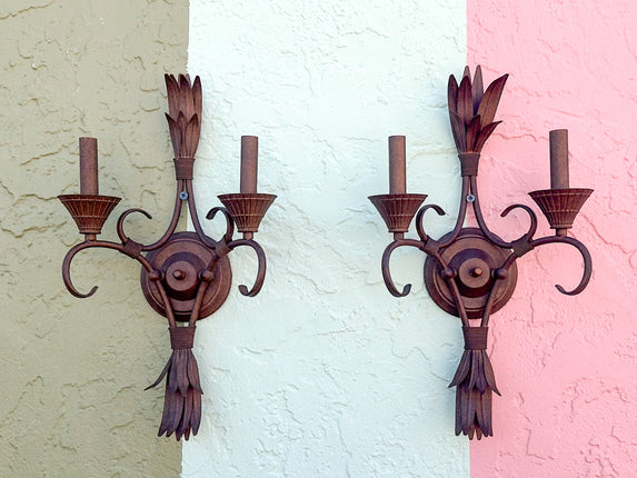 Pair of Metal Palm Leaf Wall Sconces
