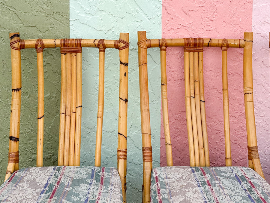 Set of Six Old Florida Rattan Dining Chairs