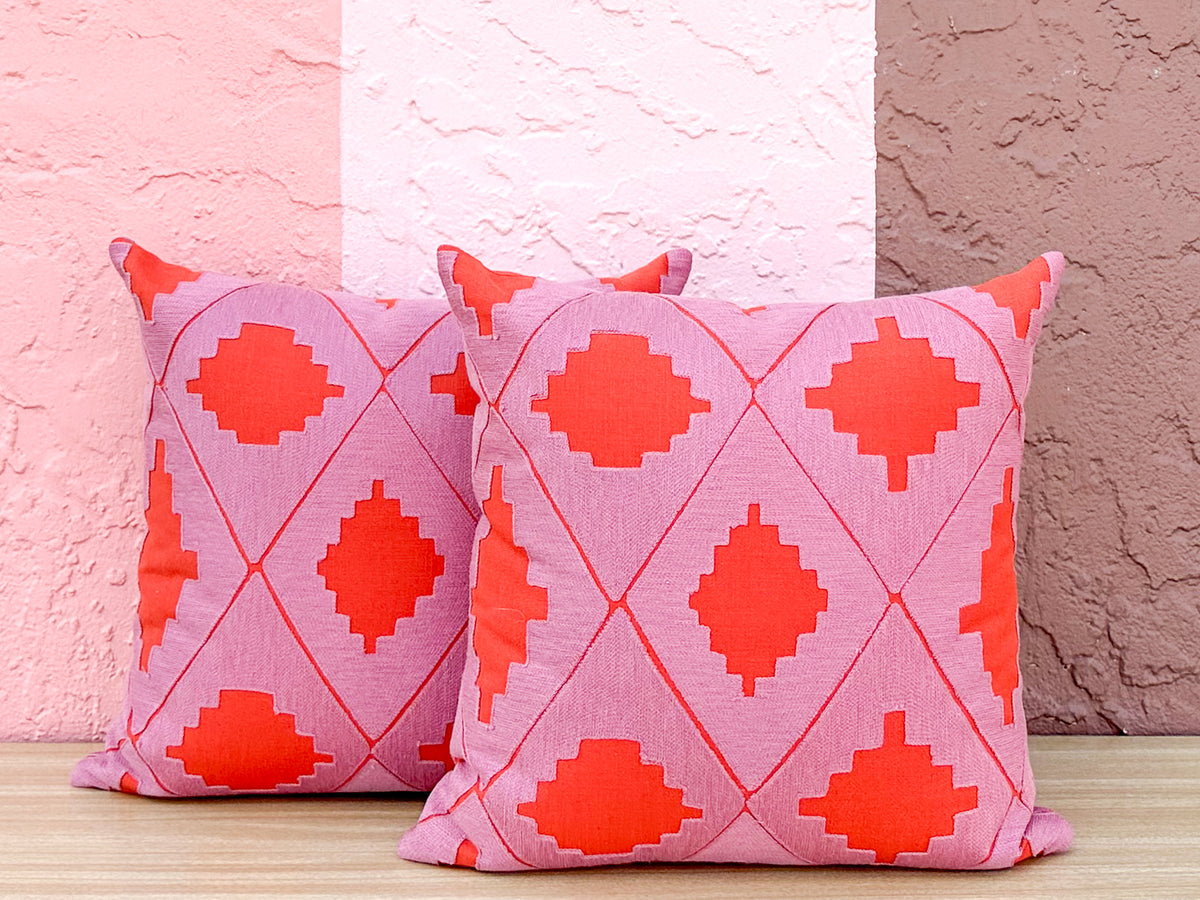 Kips Bay Show House Pair of Pink and Orange Pillows