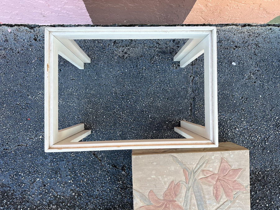 Wood Carved Pastel Floral Box on Stand