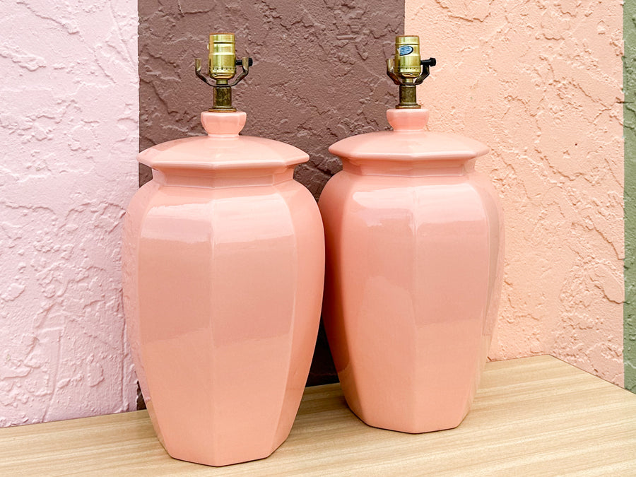 Pair of Pink Chic Ceramic Lamps