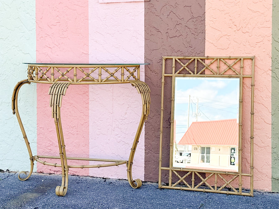 Metal Faux Bamboo Mirror and Demilune