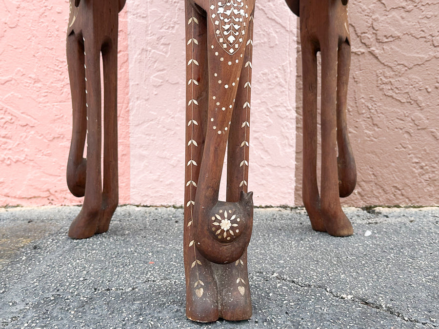 Inlaid Wood Elephant Side Table