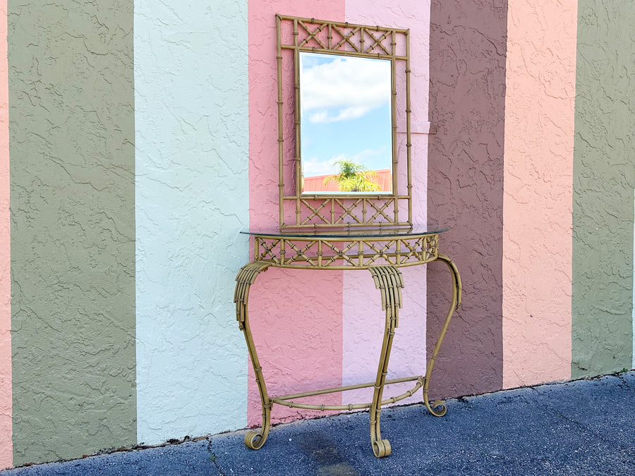 Metal Faux Bamboo Mirror and Demilune