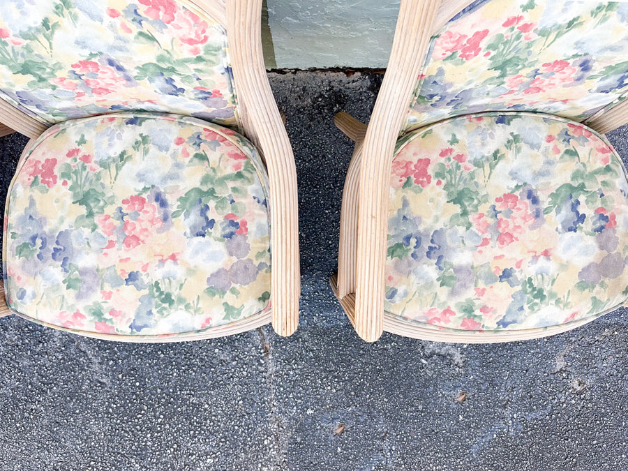Set of Six Pencil Reed Rattan Dining Chairs