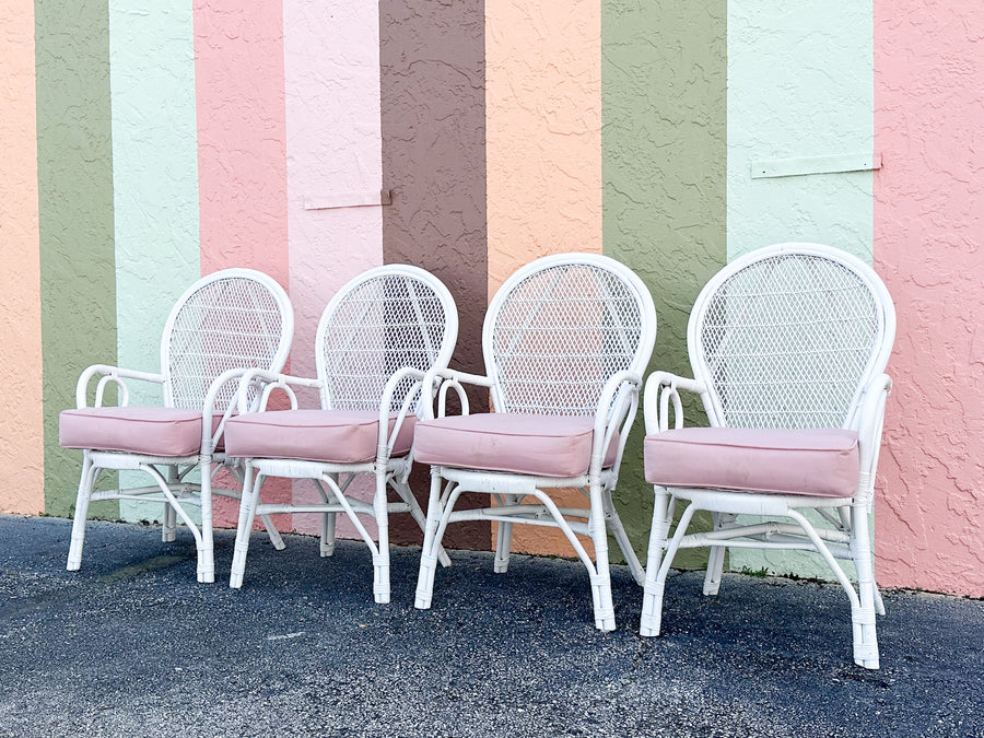 Set of Four Palm Beach Chic Rattan Dining Chairs