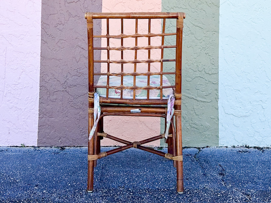 Set of Six Grid Back Rattan Dining Chairs