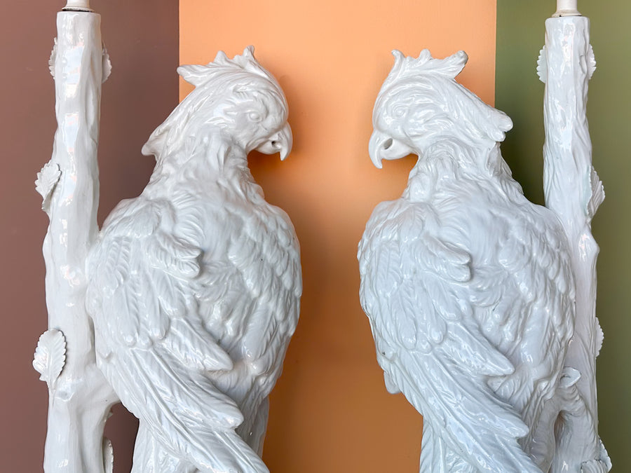Pair of Large Porcelain Parrot Lamps