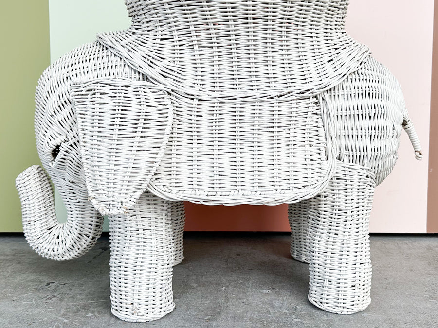 White Wicker Elephant Garden Seat