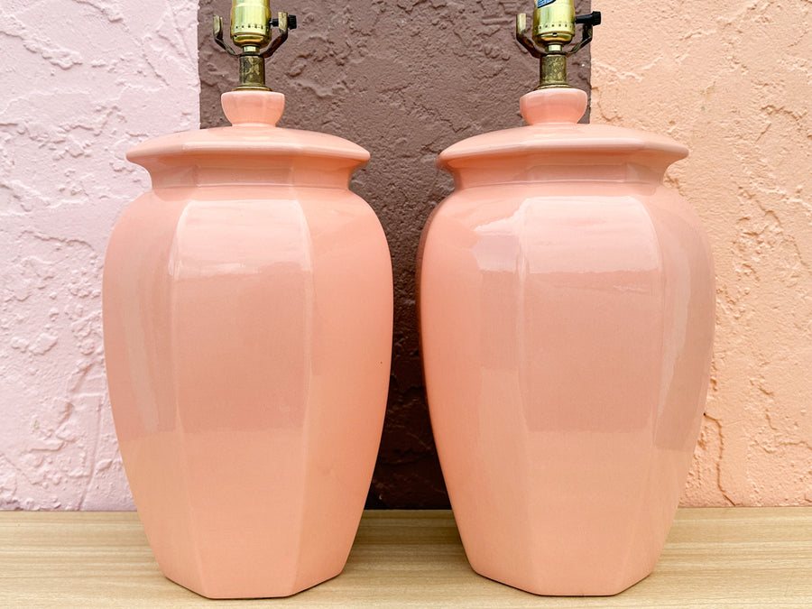 Pair of Pink Chic Ceramic Lamps