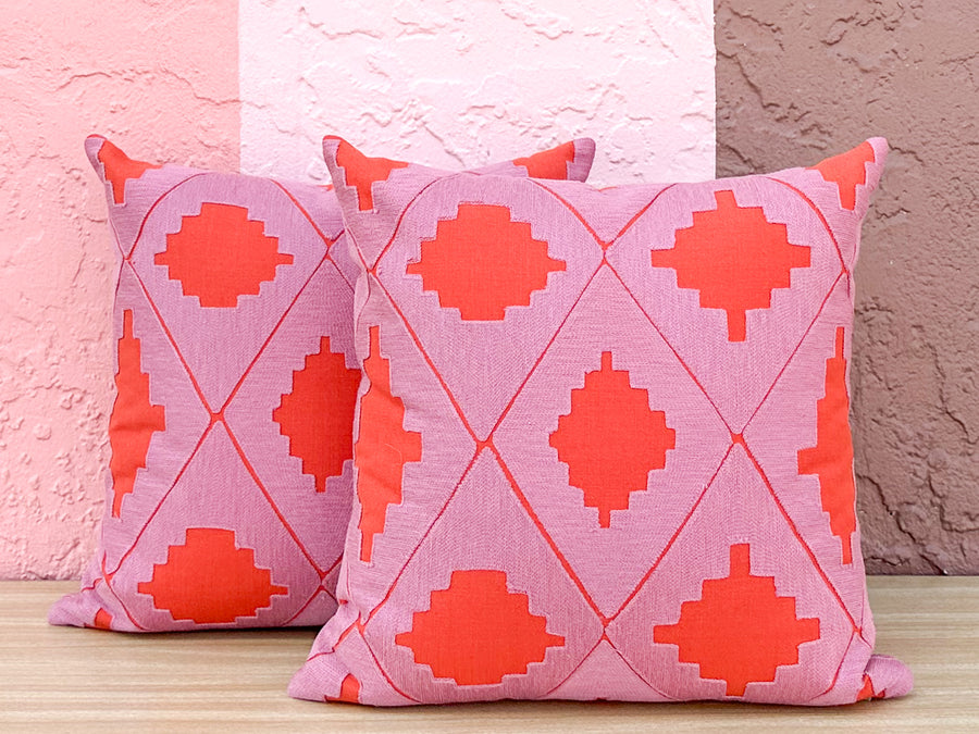 Kips Bay Show House Pair of Pink and Orange Pillows