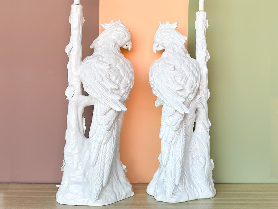 Pair of Large Porcelain Parrot Lamps