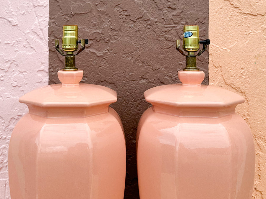 Pair of Pink Chic Ceramic Lamps