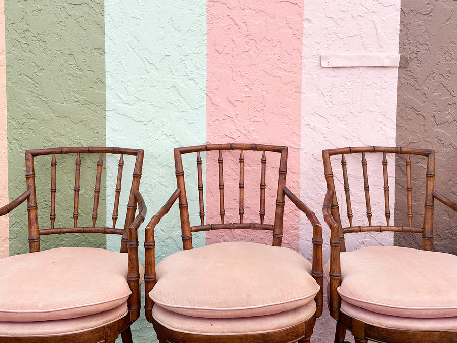 Set of Six Handsome Faux Bamboo Dining Chairs