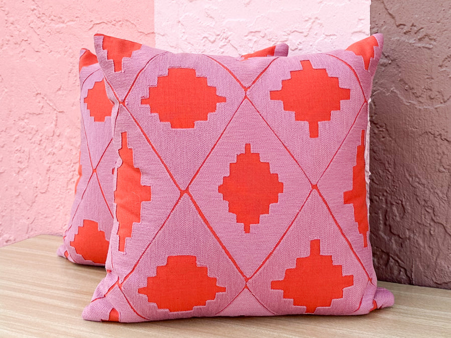 Kips Bay Show House Pair of Pink and Orange Pillows