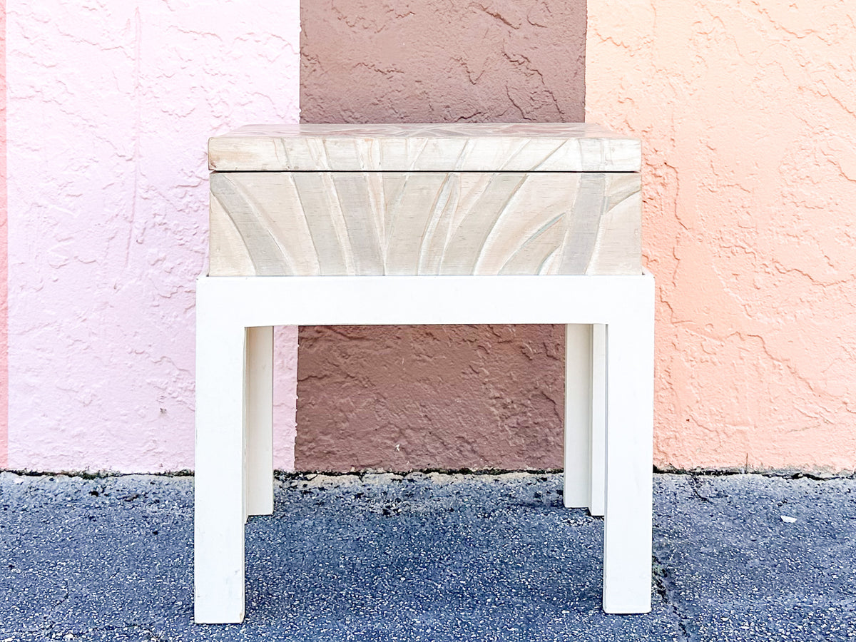 Wood Carved Pastel Floral Box on Stand