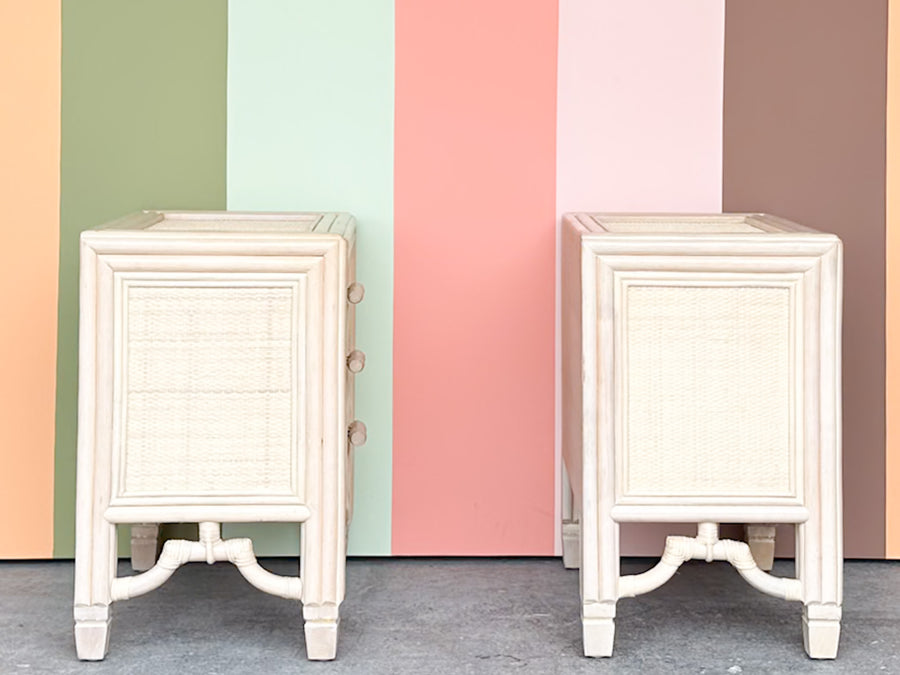 Pair of Coastal Rattan Nightstands