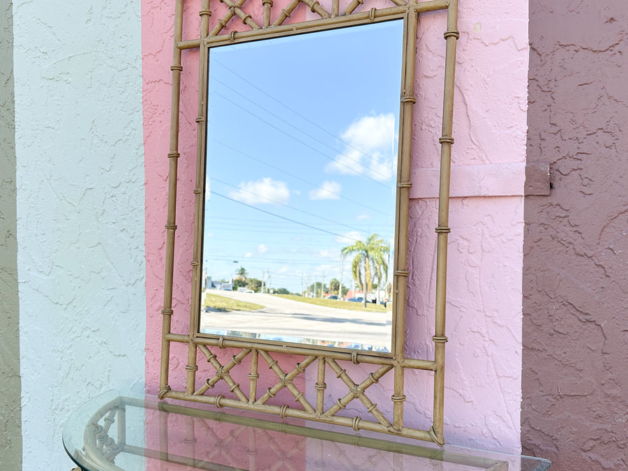 Metal Faux Bamboo Mirror and Demilune