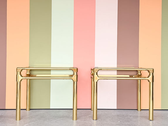Pair of MCM Mastercraft Style Brass Side Tables