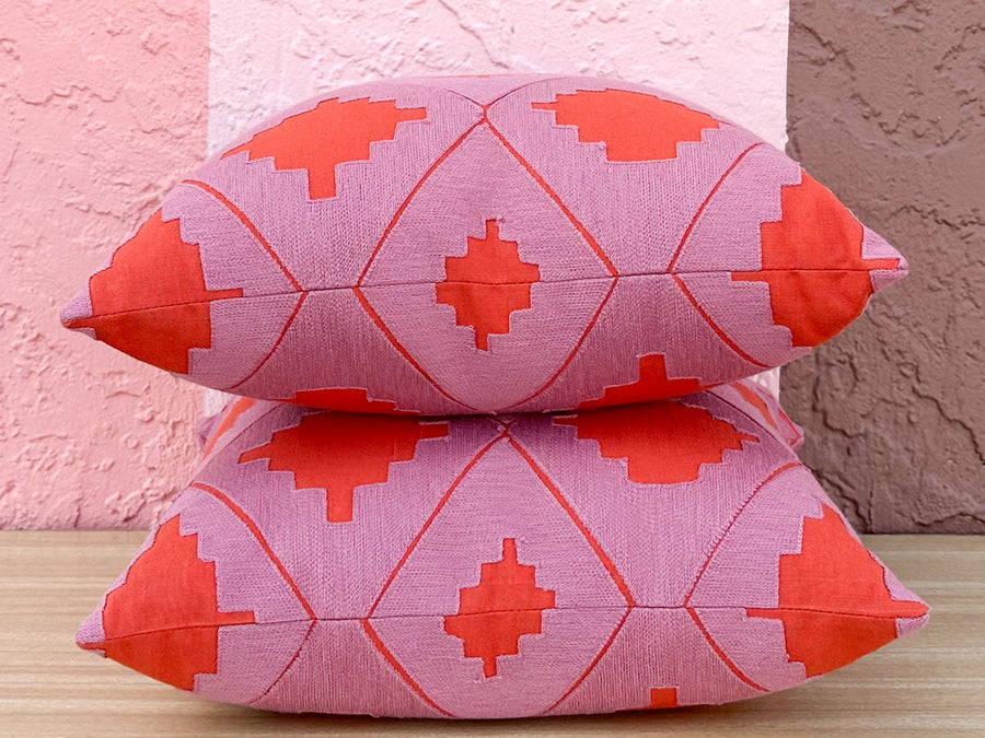Kips Bay Show House Pair of Pink and Orange Pillows