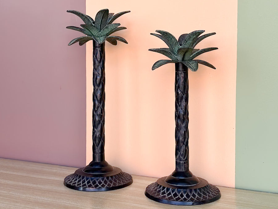 Pair of Metal Palm Tree Candle Holders