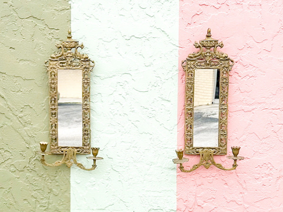 Pair of Petite Brass Koi and Pagoda Mirrors