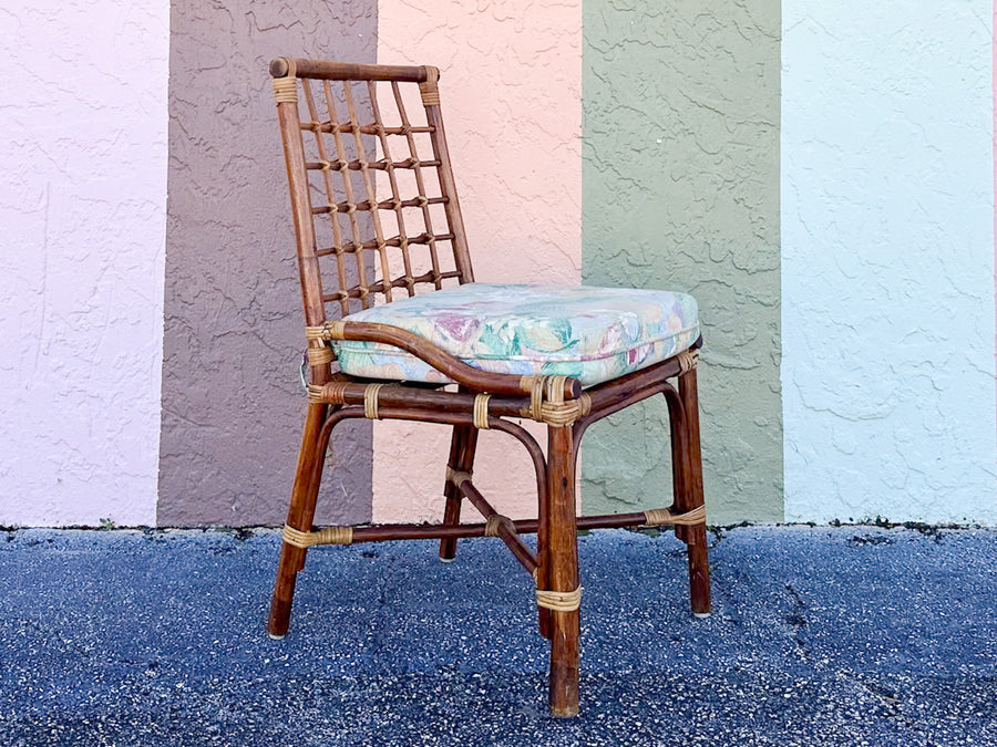 Set of Six Grid Back Rattan Dining Chairs