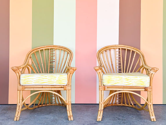 Pair of Cute Coastal Rattan Accent Chairs