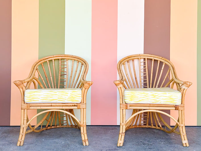Pair of Cute Coastal Rattan Accent Chairs