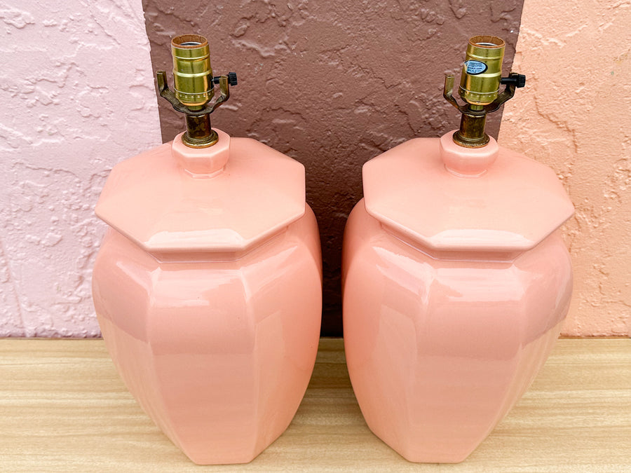 Pair of Pink Chic Ceramic Lamps