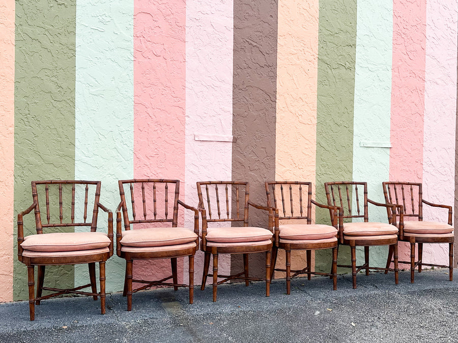 Set of Six Handsome Faux Bamboo Dining Chairs