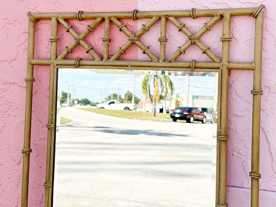Metal Faux Bamboo Mirror and Demilune