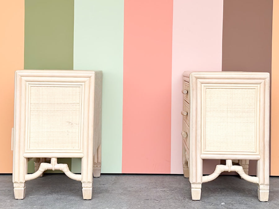 Pair of Coastal Rattan Nightstands