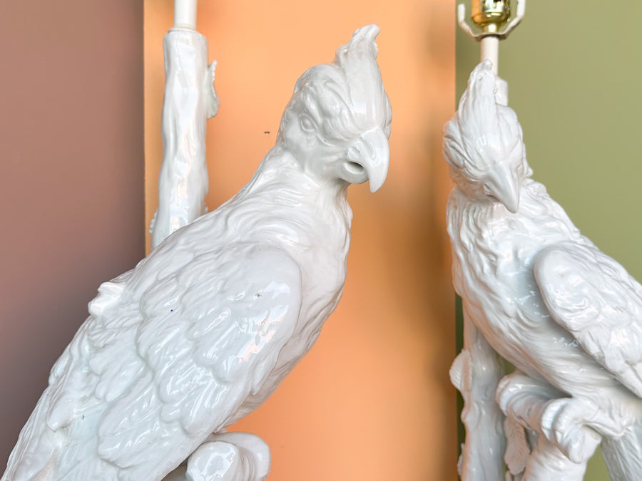 Pair of Large Porcelain Parrot Lamps