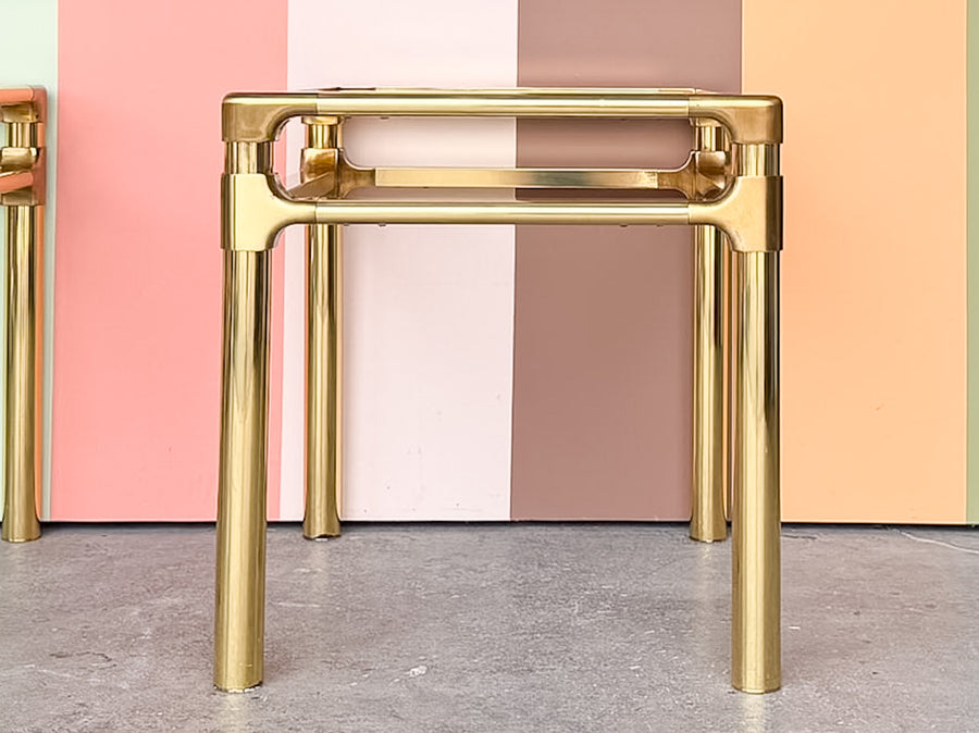 Pair of MCM Mastercraft Style Brass Side Tables