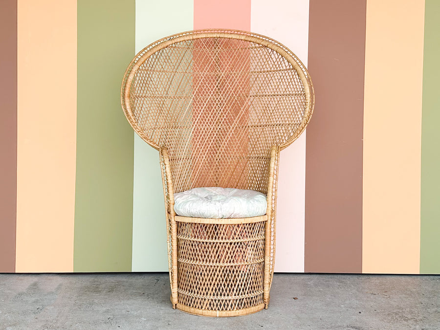 So 70’s Rattan Peacock Chair and Side Table