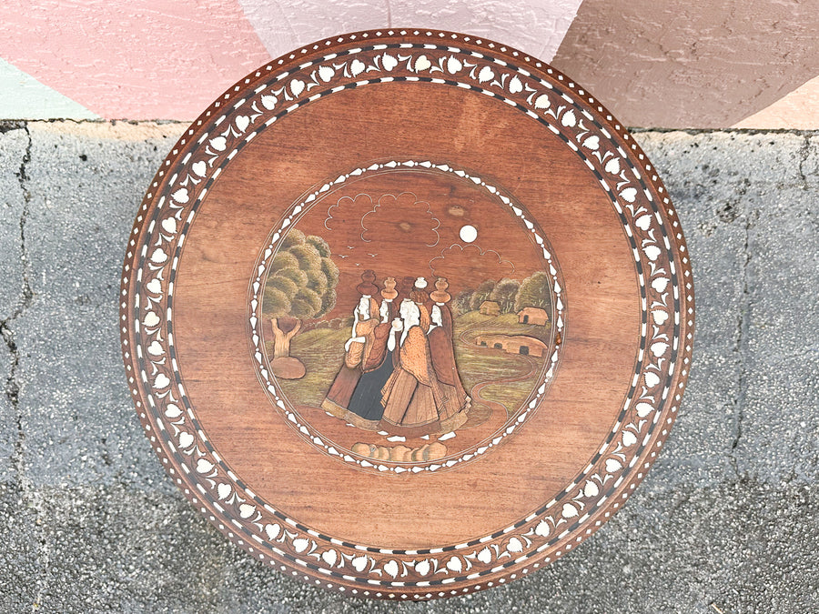 Inlaid Wood Elephant Side Table