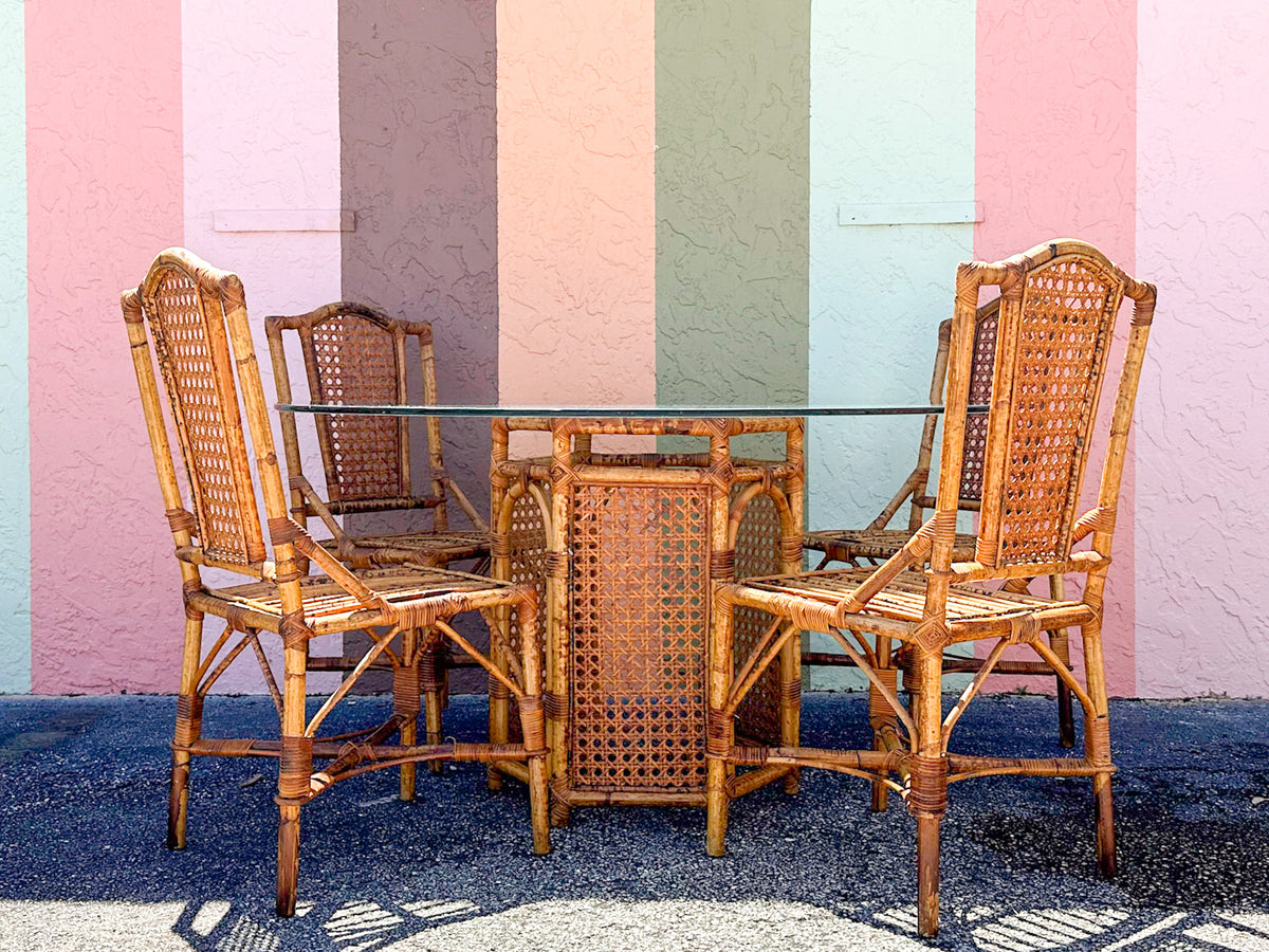 Tortoiseshell Rattan and Cane Dining Set