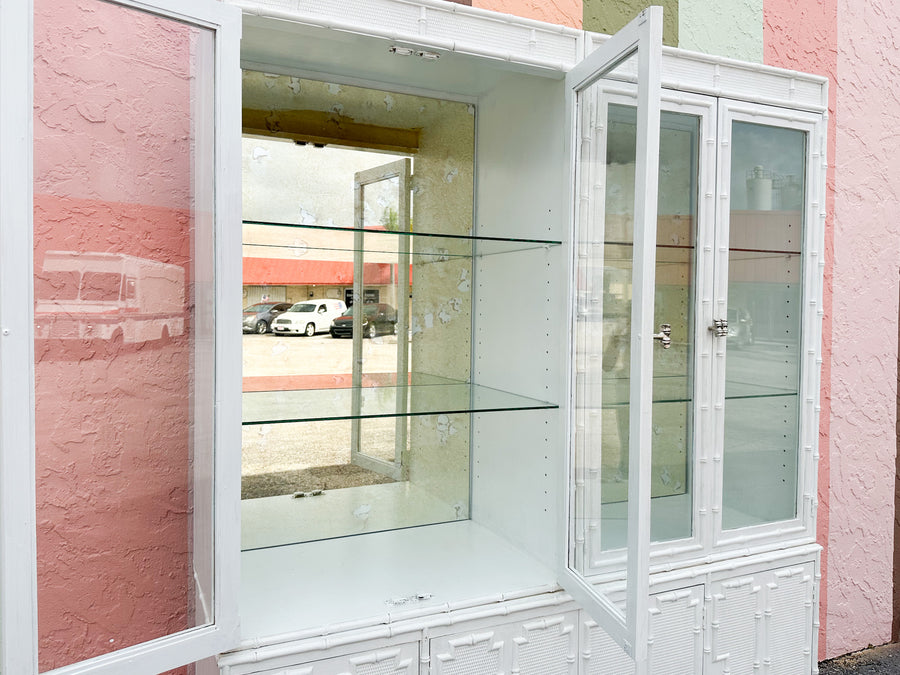 Faux Bamboo Cabinet with Antique Glass