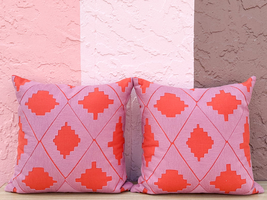 Kips Bay Show House Pair of Pink and Orange Pillows